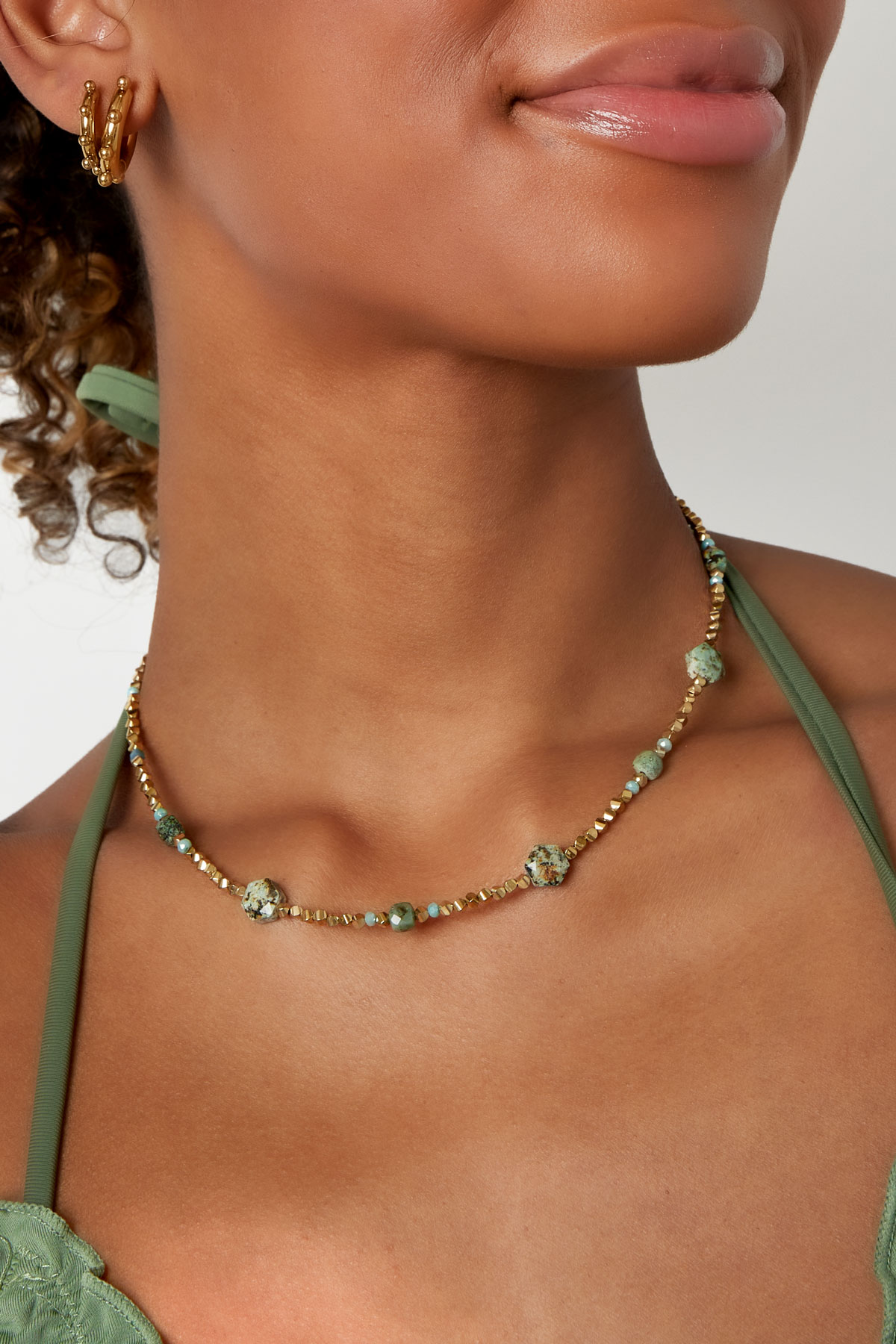 Collar de abalorios diferentes abalorios - acero inoxidable verde y dorado Imagen3